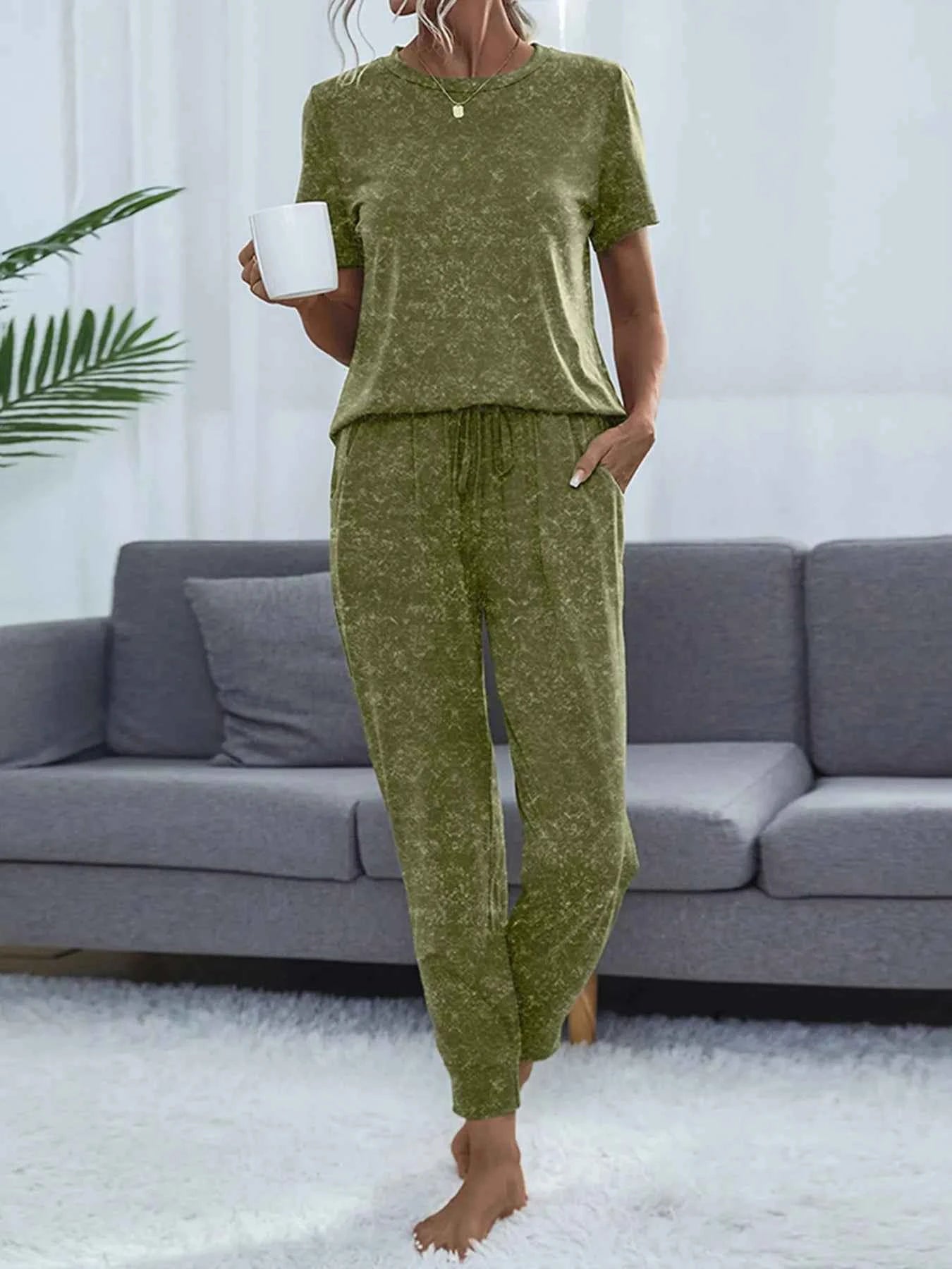 Round Neck Short Sleeve Top and Pants Lounge Set 2a46bc634b414a8eb0eaf15e3e1d886b-Max-Origin