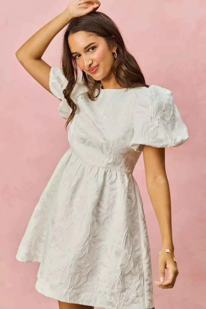 SO ME Floral Jacquard Bubble Shorts Sleeves Mini Dress 2a4966304ed54f5f8d8c80785b0e2cf4-Max-Origin