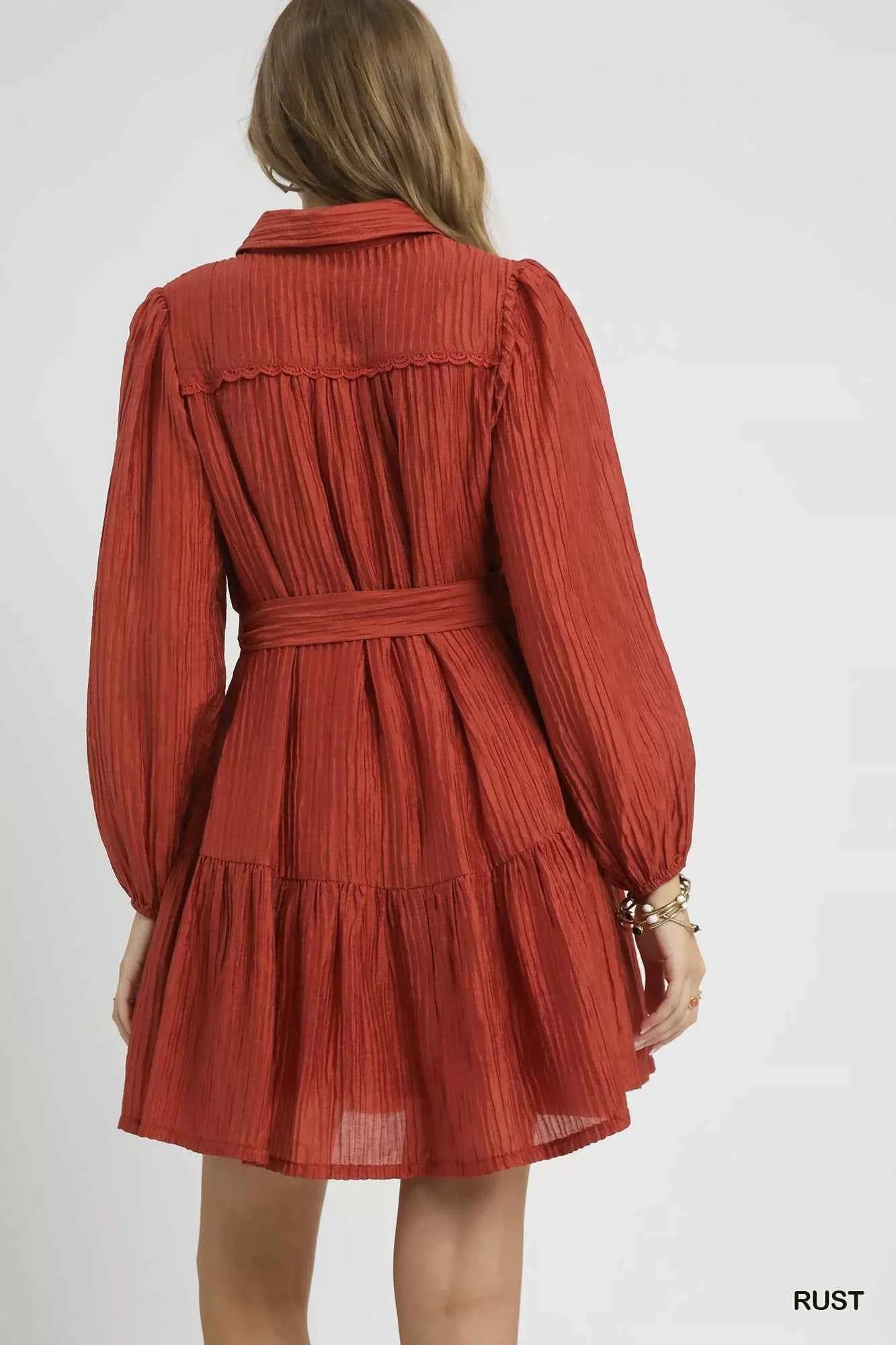 Umgee Crinkle Button-Front Tiered Mini Dress with Waist Tie 2a528ea6-b3b9-45b3-9a28-9b00e5ff93c2-Max-Origin