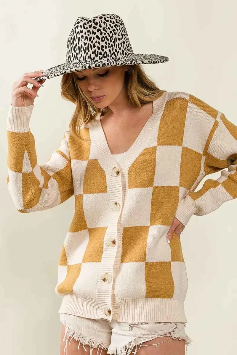 BiBi Checked V-neck Cardigan 2a6498d6e3a840aab50acef432c6bdbb-Max-Origin