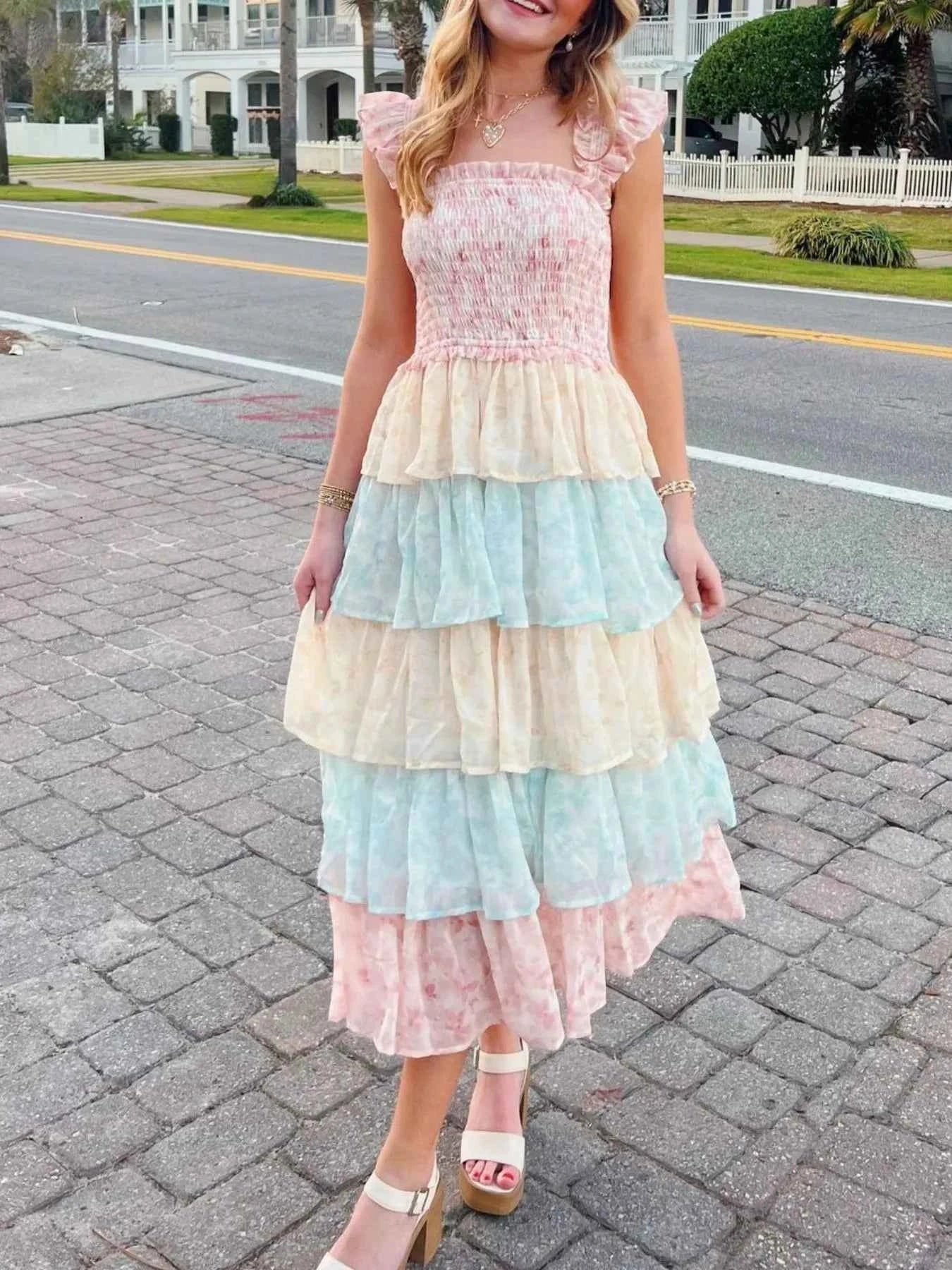 Smocked Ruffle Layered Floral Midi Dress 2a723de0-172f-4d4f-9d63-2f833f638b48-Max-Origin