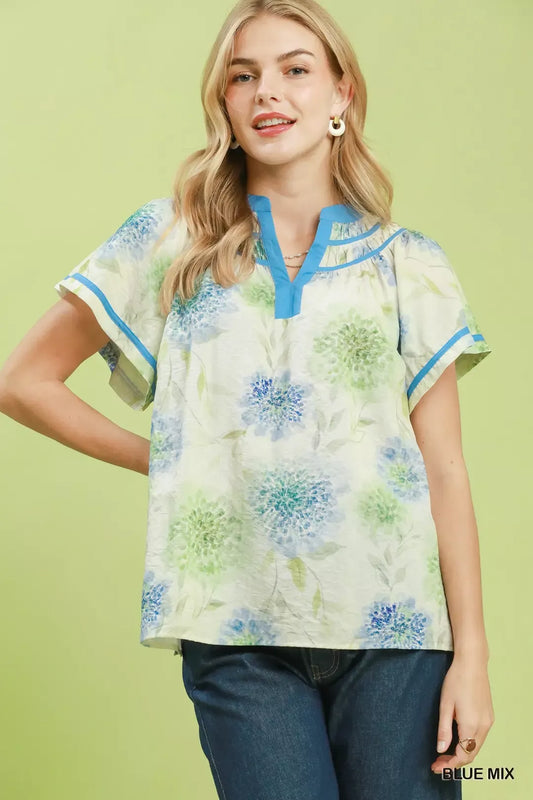 Floral Flutter Sleeve Blouse BLUE MIX 2a76fca3-8d39-46ff-af23-442bc59e2a1e-Max-Origin