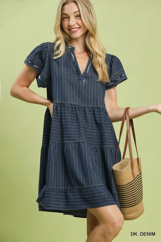 Chambray Tiered Babydoll Dress DK. DENIM 2a7c8553-32ad-47d5-ab4c-3706246723d5-Max-Origin
