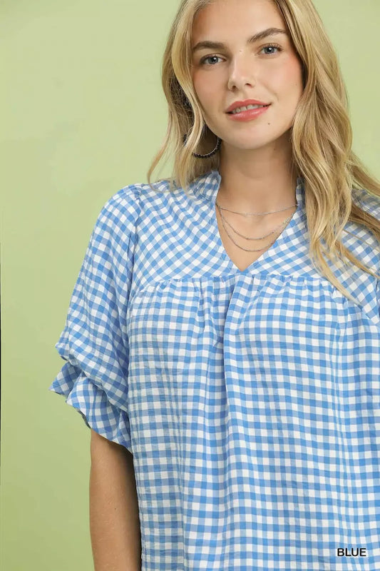 Gingham Check Blouse with Ruffle Sleeves 2a7e2b42-604c-4be1-95b7-442343520d97-Max-Origin