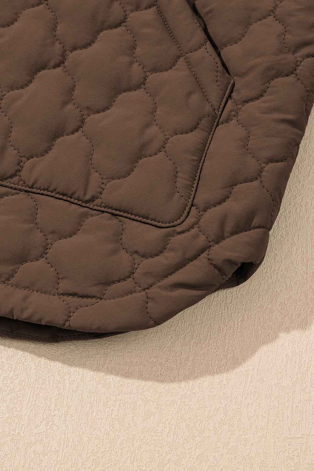 Dark Brown Flower Shape Quilted Snap Button Zip Up Winter Vest 2a80869bf8c2c39a