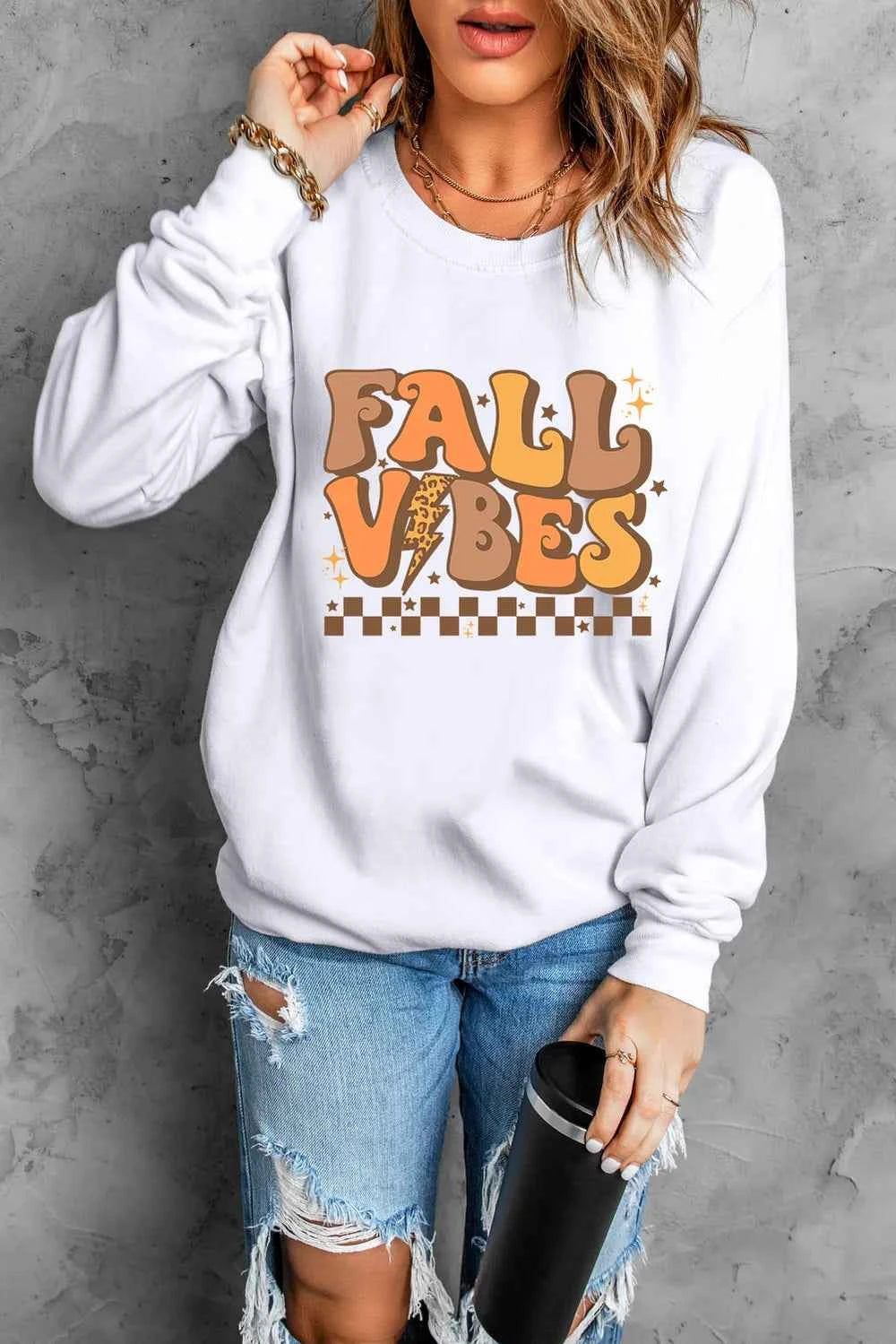 Letter Graphic Round Neck Long Sleeve Sweatshirt 2a8598d5-050a-4141-8980-2240849e9a4a-Max