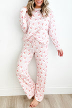 Pink Santa Claus Striped Print Loose Fit Two Piece Loungewear Set Pink 95%Polyester+5%Elastane 2a86fe28ba20d1f7