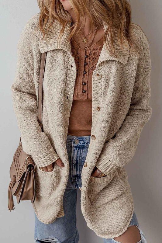 Jet Stream Collared Drop Shoulder Button Up Cardigan with Pocket 2a94d273cbdd88ff