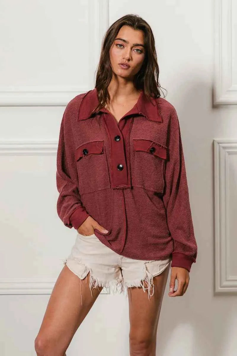 BiBi Cp French Terry Cut Edge Detail Collared Top 2a9c59e197c845f39bf5451848c29845-Max-Origin