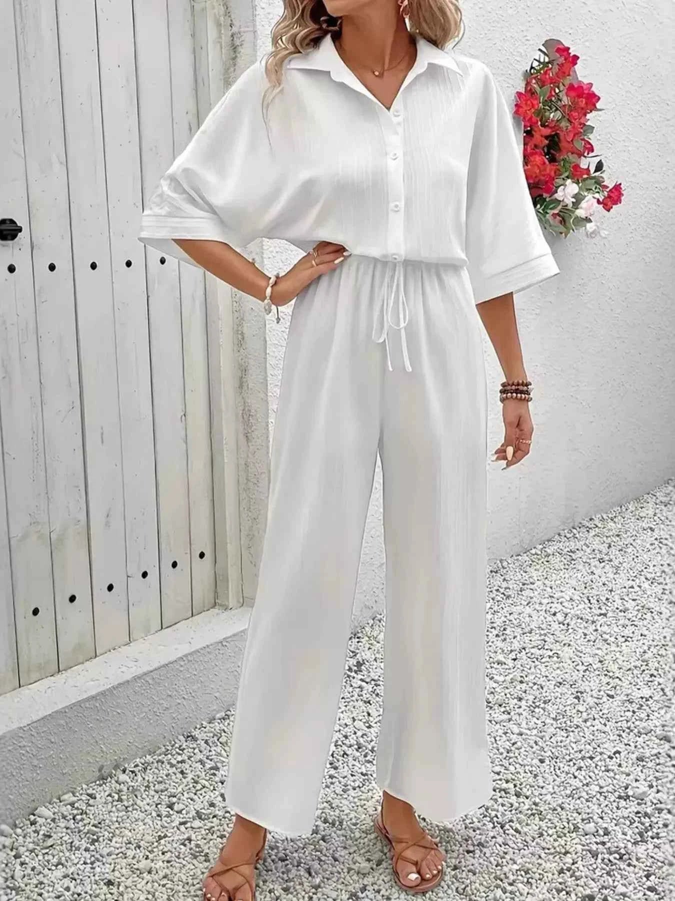Button Front Half Sleeve Wide Leg Jumpsuit 2aa65d244e4e4a36bf6ea840a7b45620-Max-Origin