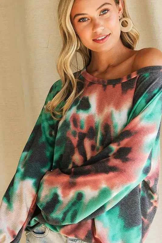 Tie Dye Print Terry Top with Puff Sleeves 2aa72c2904514bae942aa582e5a8249a-Max-Origin
