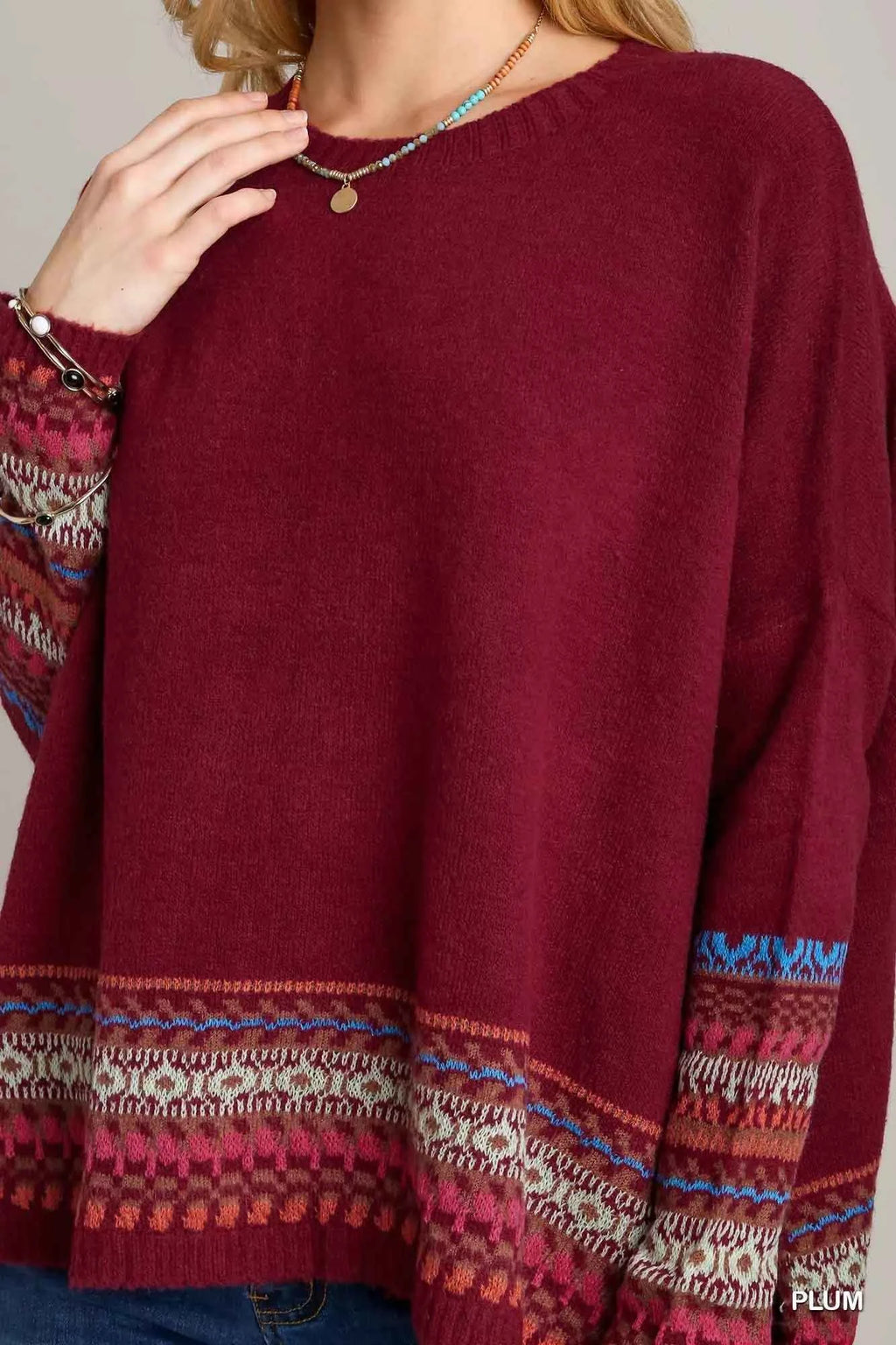 Umgee Long Sleeve Round Neck Knit Top with Side Slits and Stitch Detail 2aabf5ff-3b69-4fab-82ee-9a77b3e1af49-Max-Origin