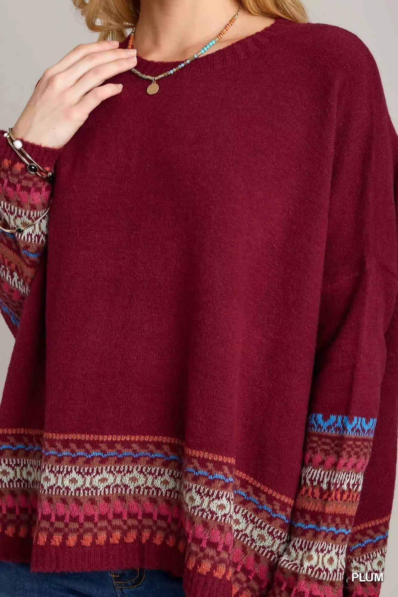 Umgee Long Sleeve Round Neck Knit Top with Side Slits and Stitch Detail 2aabf5ff-3b69-4fab-82ee-9a77b3e1af49-Max-Origin
