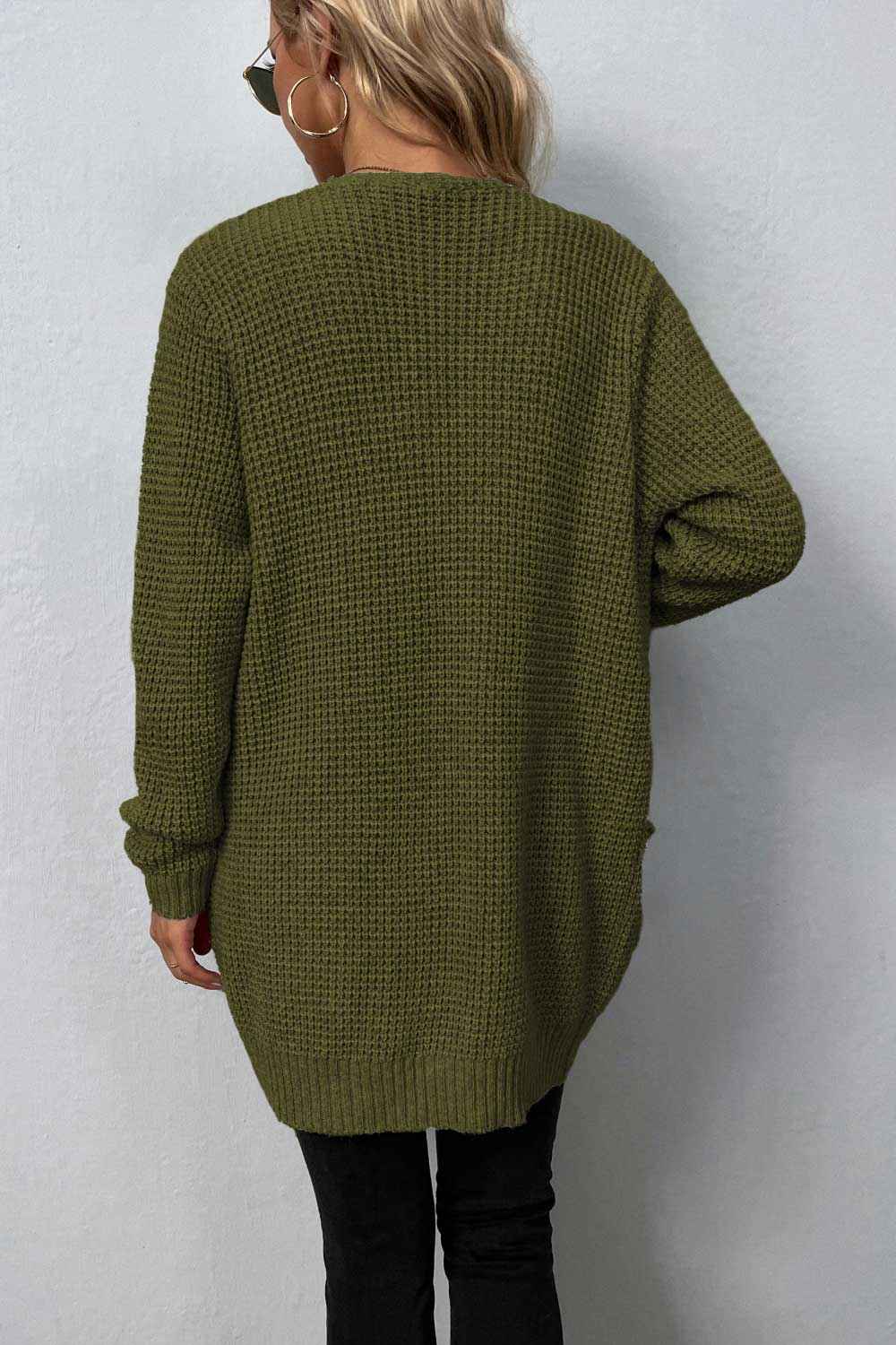 Rib-Knit Open Front Pocketed Cardigan 2aae51f68d0a4d7899823e812be1ff9c-Max
