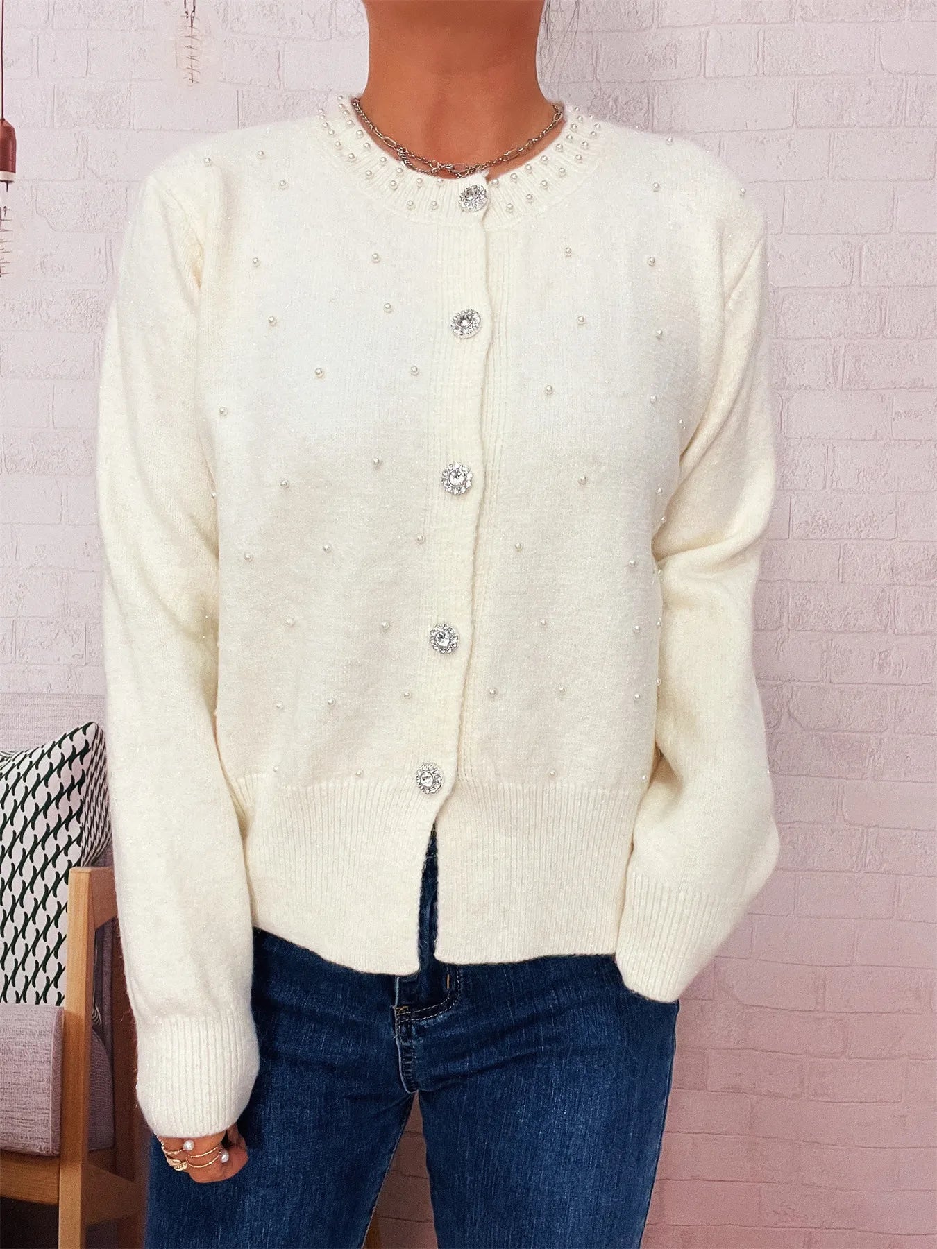 Pearl Detail Button-Front Cardigan 2aae998424fe4c85a4081fe248cf4c21-Max-Origin