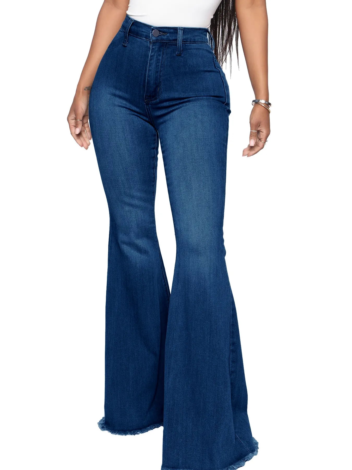 Full Size High-Waisted Raw Hem Flare Jeans Plus Size Dark Blue 2ab6273496e14899ae88077cdf64adee-Max-Origin