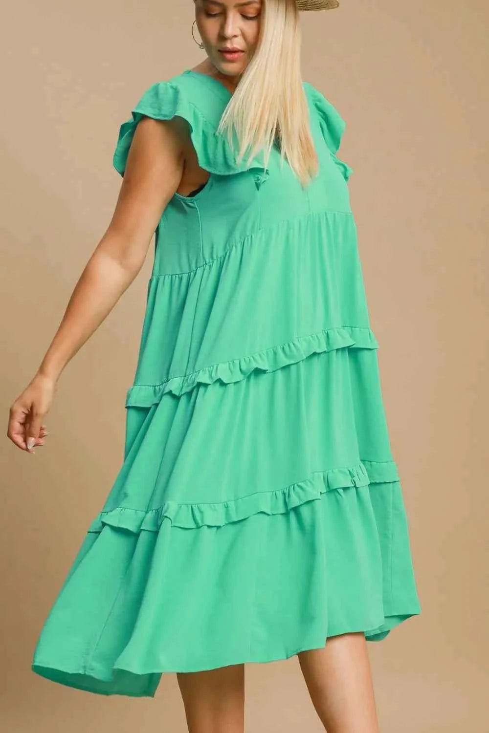 Umgee Full Size Ruffle Tiered Cap Sleeve Midi Dress Plus Size 2ab7a43a-4b0a-4ef2-950a-81741235130d-Max