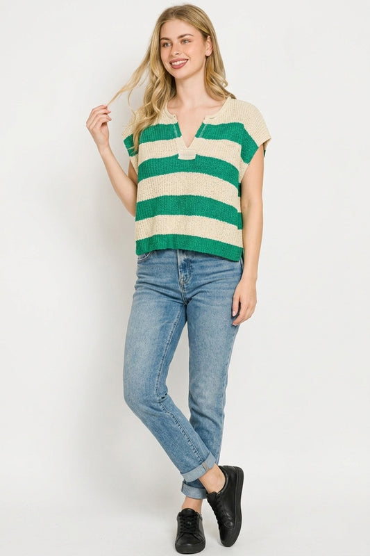Split Neck Stripe Sleevless Sweater 2ab96584-43d9-4728-ac27-86e6f174372a-Max