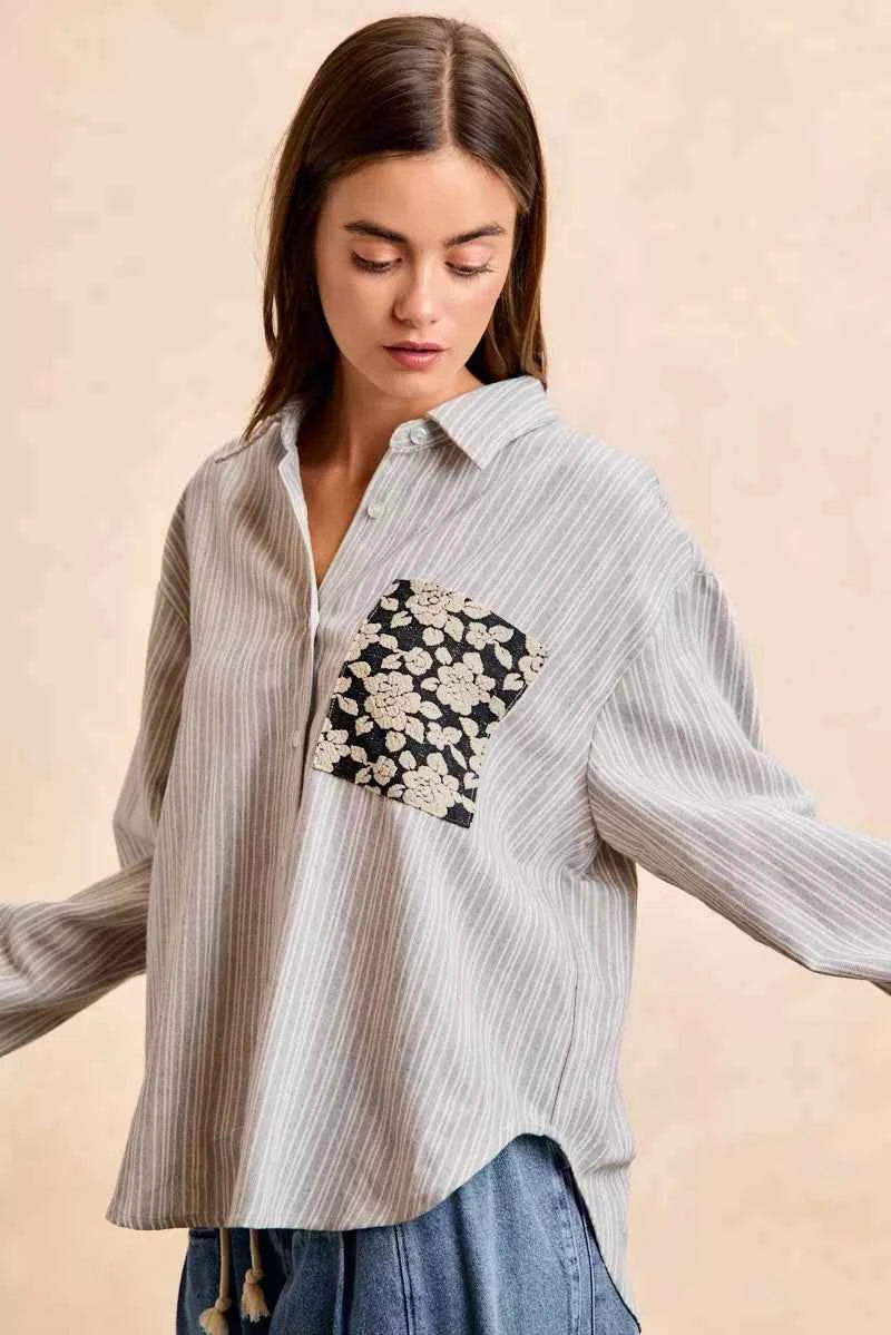 BiBi Flower Jacquard Knit Patch Pocket Stripe Shirt 2ac5e94940a94e28b6dfc68b57712267-Max-Origin