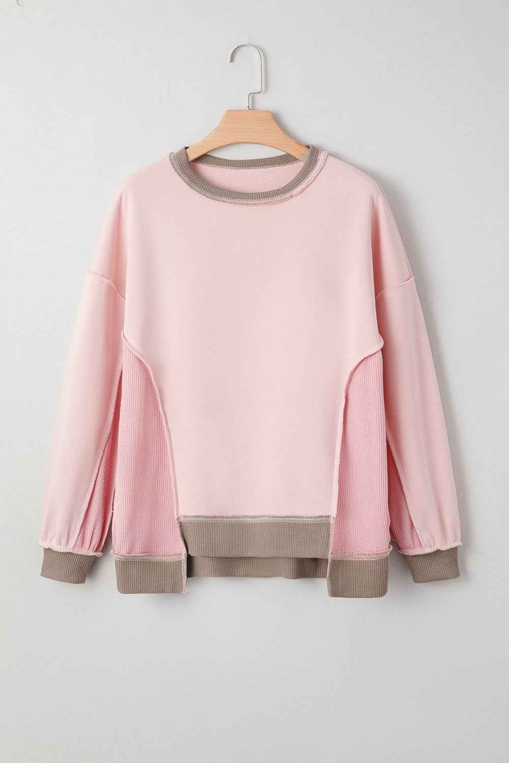 Smoke Green Colorblock Waffle Patchwork Oversize Sweatshirt 2ac7bf401d167b17
