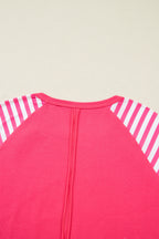 Strawberry Pink Heart Shape Striped Patchwork Long Sleeve Loose Top 2acc3aa9d996c3ae