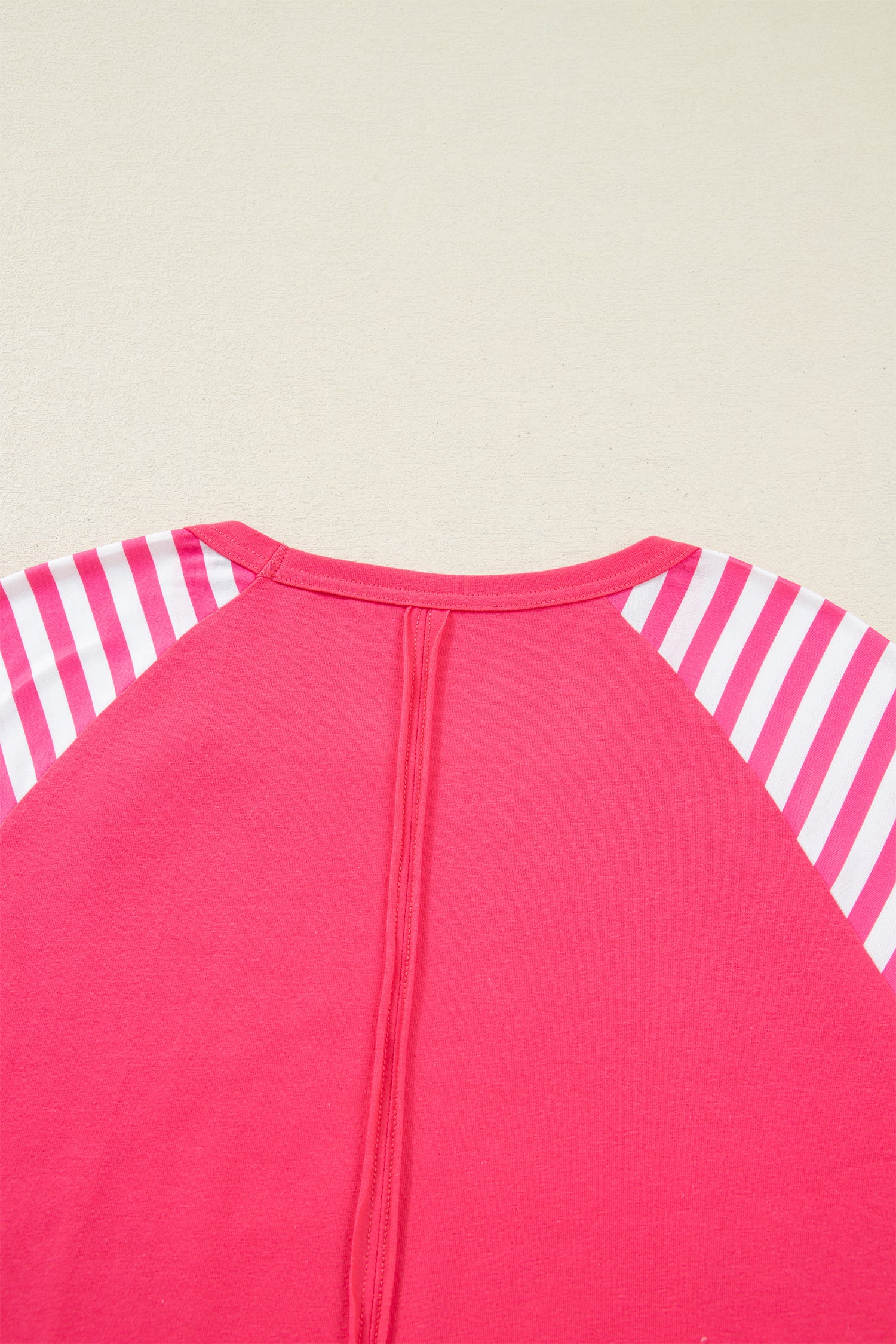 Strawberry Pink Heart Shape Striped Patchwork Long Sleeve Loose Top 2acc3aa9d996c3ae