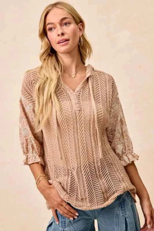 Jacquard Flower Puff Sleeve Hooded Knit Top TAUPE 2ad06c8d-1488-4ee8-895d-b65d43986cb6-Max-Origin