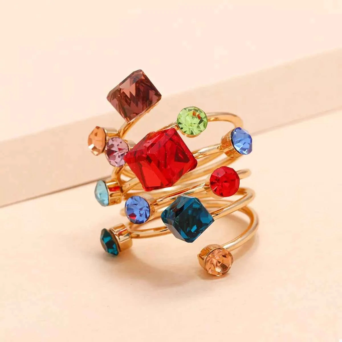 18K Gold-Plated Multi-Layered Ring Colorful One Size 2ad2e060-047d-4292-9a51-85d7b0e81bd4-Max-Origin