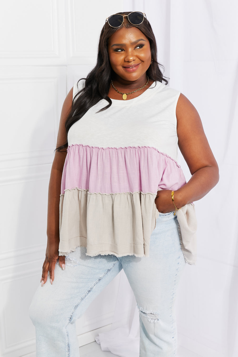 White Birch Full Size Watching the Sunset Color Block Babydoll Top 2ad47e126c9b431d93ac5d676165ac78-Max