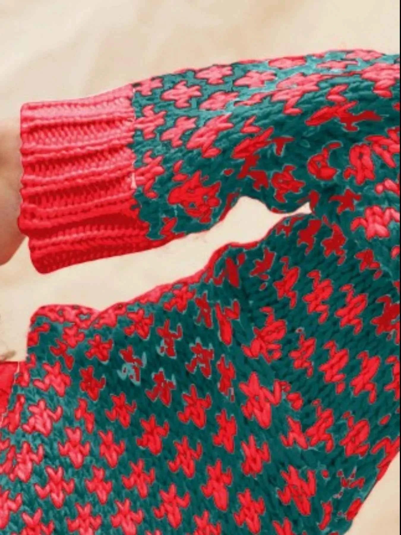 Color Block Textured Christmas Sweater V Neck Top 2ad641bb-8676-4a01-a2c5-41c683710fa7-Max-Origin