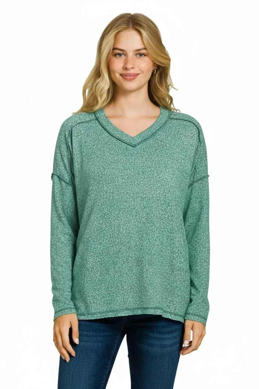 Zenana Soft Melange Hacci Exposed Seam Hi-low Tee 2ad6bbdd-110b-47d3-829c-c68d779816fe-Max-Origin