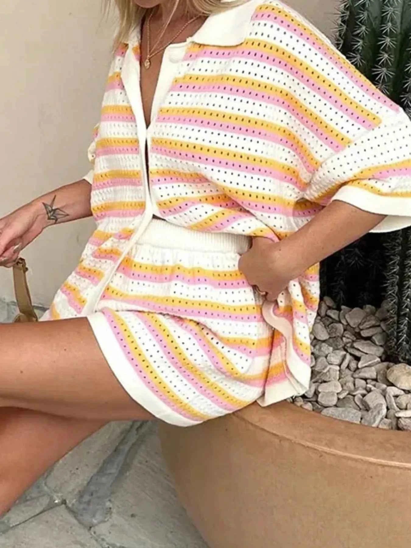 Striped Eyelet Button Up Shirt and Shorts Set Sherbet 2adbd19e7ac14e989066fdb0df20db92-Max-Origin