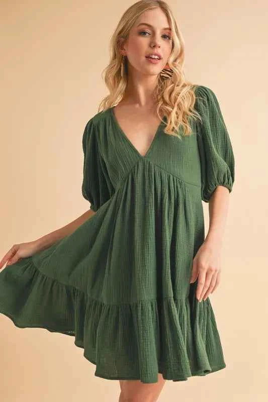 Aemi+Co Tied Back Ruffled Short Sleeve Mini Dress EMERALD 2ae20a8fd7994a6cb7c9518a3ac2d64f-Max-Origin