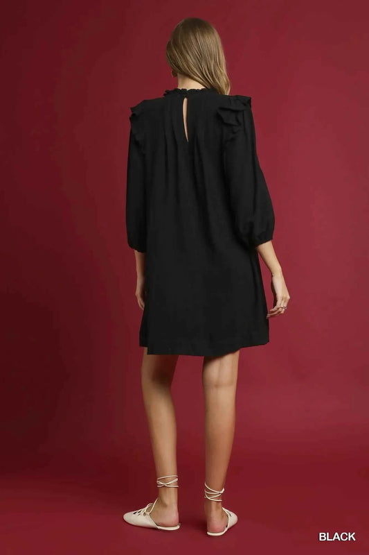 Linen Ruffle Shoulder Pleated Babydoll Dress 2ae73a90-f44b-4b6a-8938-bd50a2817684-Max-Origin