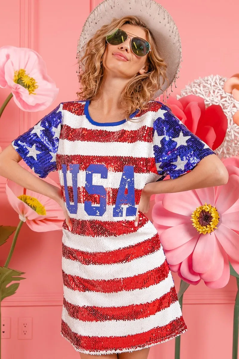 BiBi American Flag Theme Usa Print Sequin Dress 2aed5dddb7f14149836b731f6b09dd7f-Max-Origin