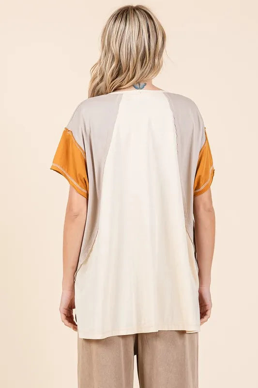 Mittoshop Color Block V-Neck Short Sleeve T-Shirt 2af0414f-e883-426a-9cc9-74a2b996c313-Max