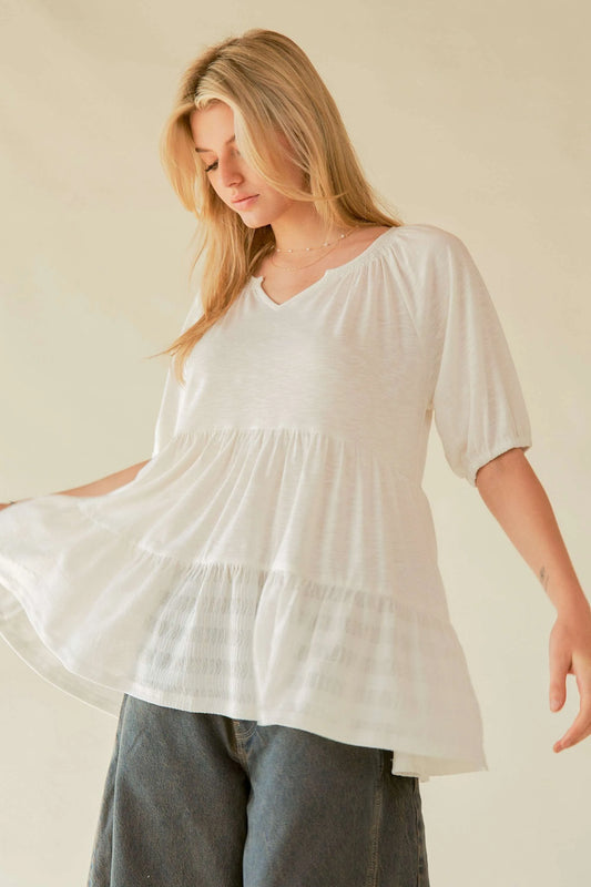 Ruffled Flared Short Sleeve V Neck Blouse 2af534a0f18c4eac8a4cf43075038bfd-Max-Origin