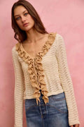 SO ME Pointelle Texture Lightweight Sweater Cardigan CREAM TAUPE 2af62d9d0dca403f9bfc94c1dc2c343a-Max-Origin