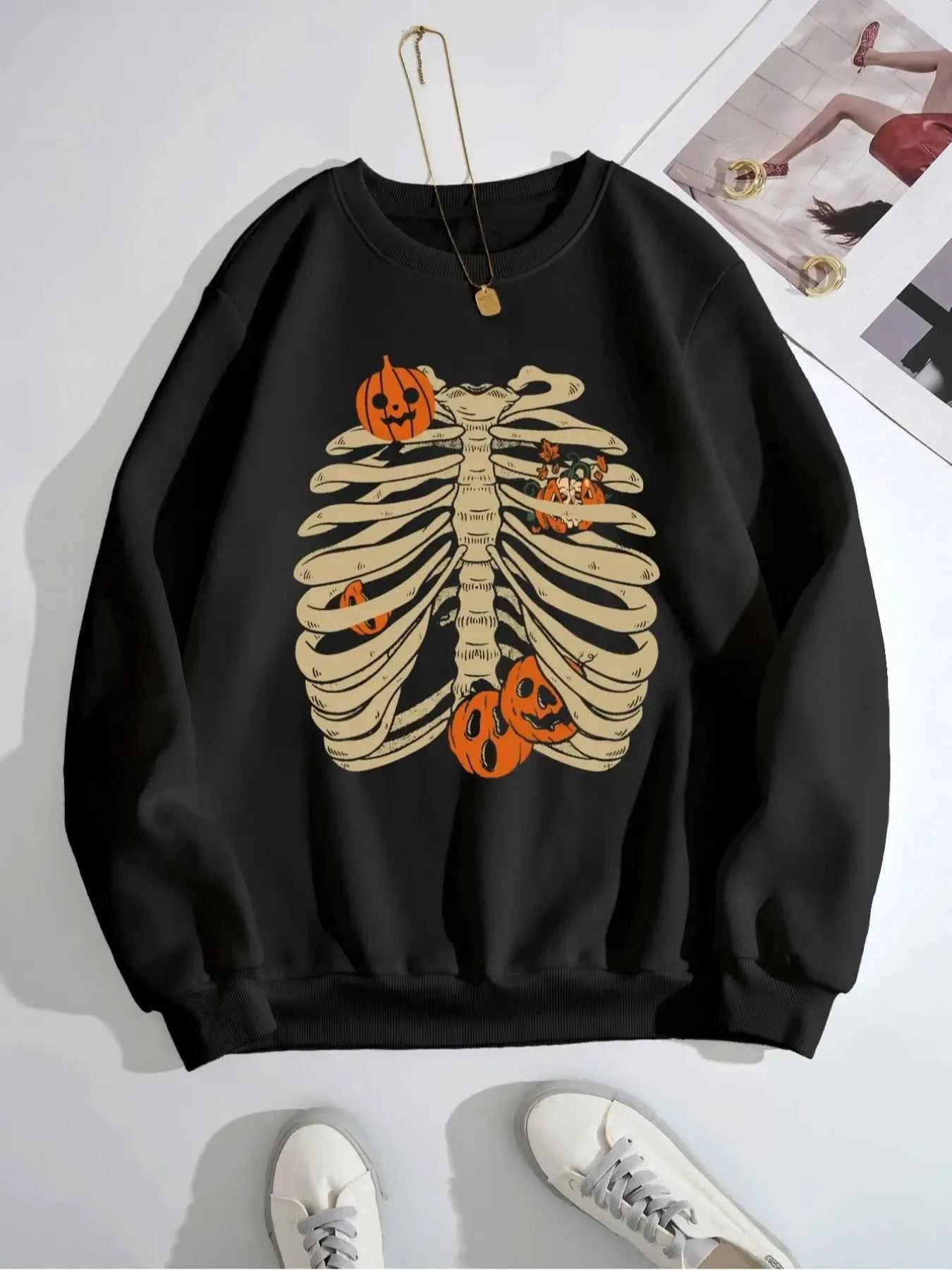 Halloween Skeleton Long Sleeve Sweatshirt Black 2afe962d-1a6f-4349-9fc4-830061919961-Max-Origin