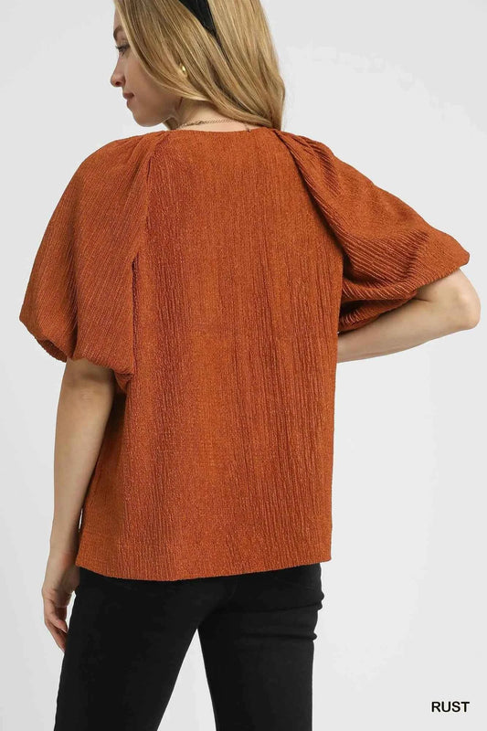 Textured Flutter Sleeve Notch Neck Top 2b08f4a4-7705-4c6e-aaaa-b0d5d07bb348-Max-Origin