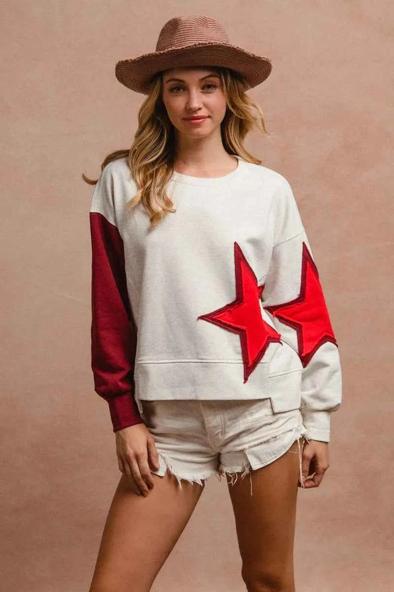 BiBi Star Patch And Spliced Hemline French Terry Long Sleeve Sweatshirt 2b132ec0ff714ac1b3b000b0ca3bbf68-Max-Origin