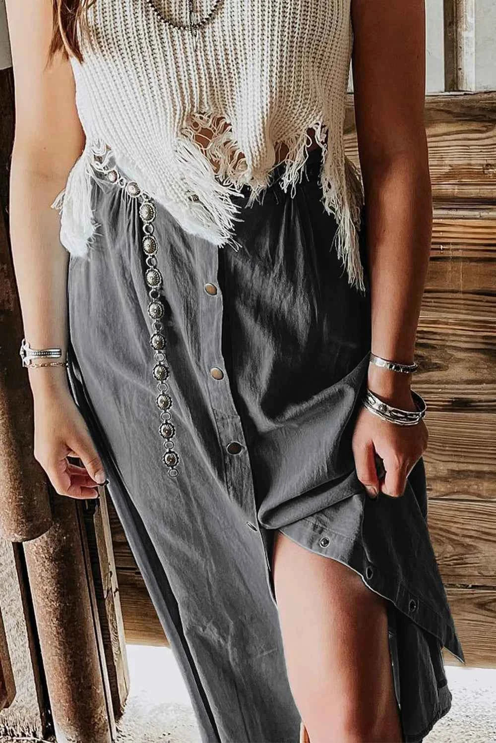 Snap Down High Waist Denim Skirt 2b153b5c-748d-4e3a-9329-d5a23931d3a4-Max