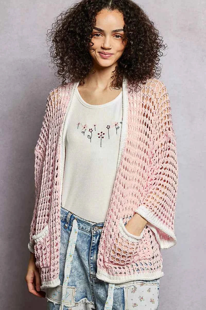 POL Open Front Openwork Cardigan with Contrast Trim 2b154307-2e40-4fe8-9ae3-2678f84762dc-Max-Origin