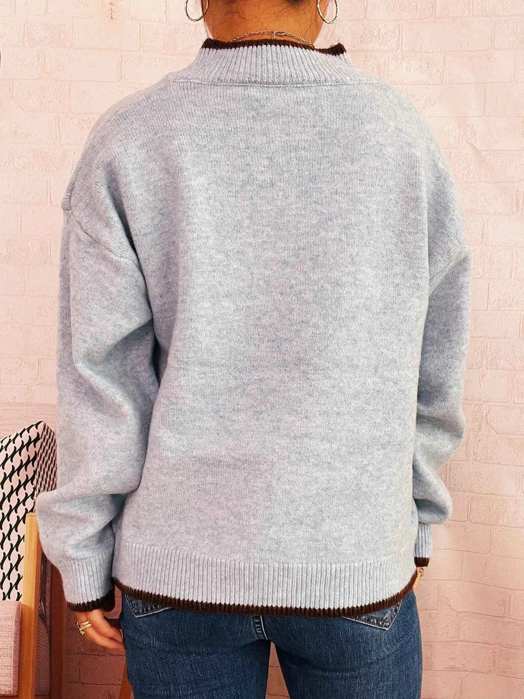 Zip-Up Contrast Trim Cardigan 2b1f8583702c4559b4e70391316ac012-Max-Origin