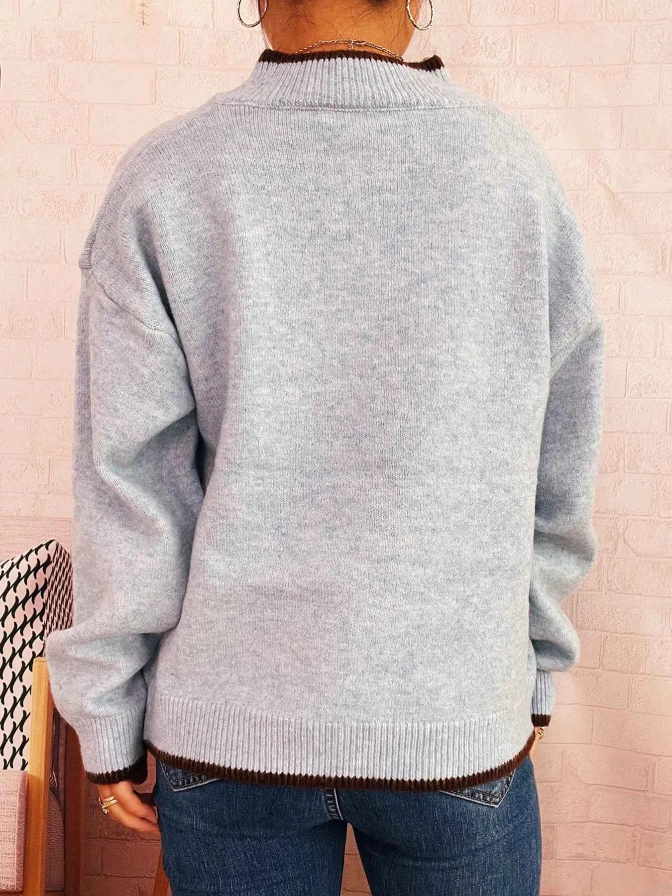 Zip-Up Contrast Trim Cardigan 2b1f8583702c4559b4e70391316ac012-Max-Origin