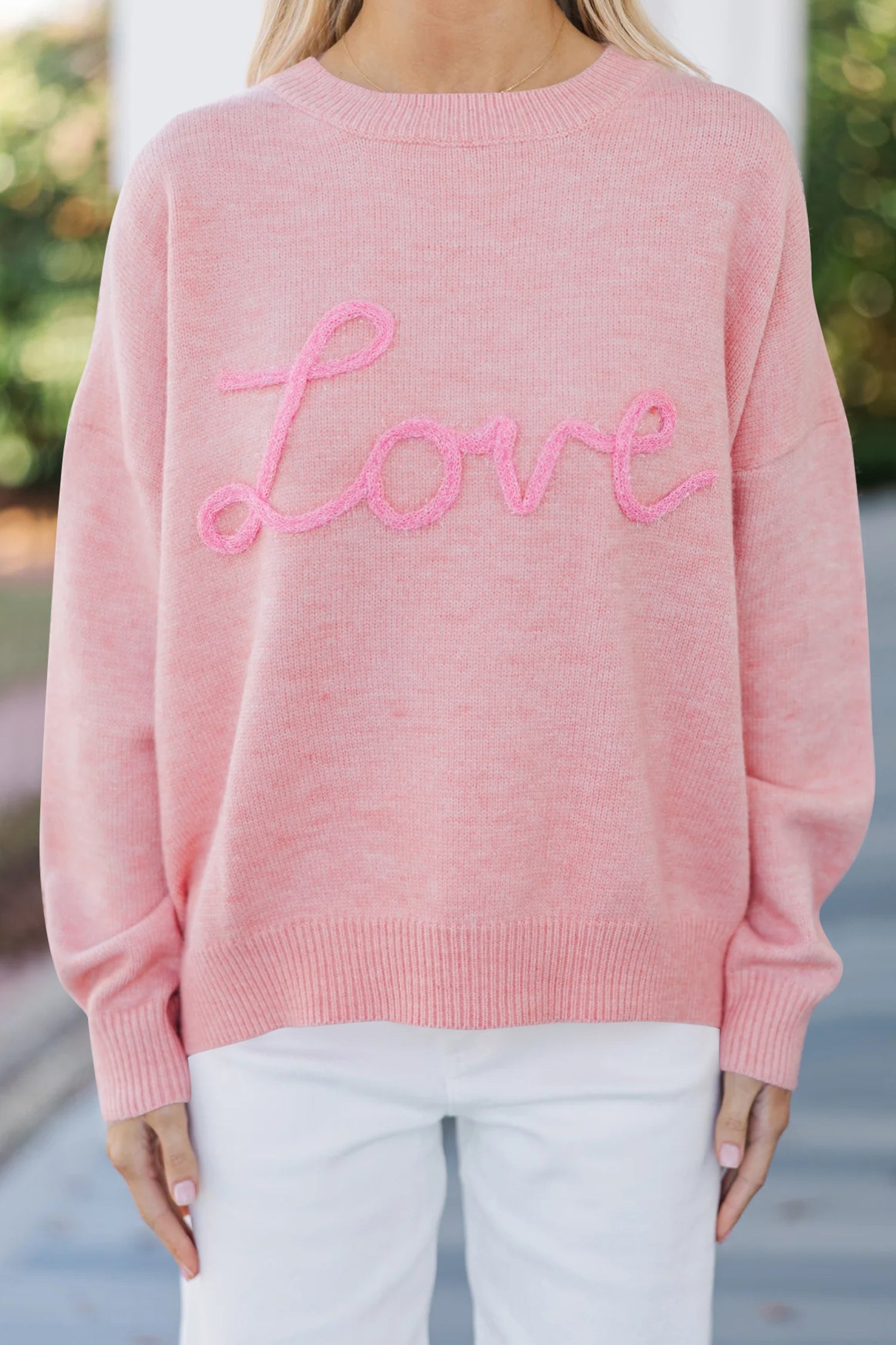 Pink Corded Love Script Graphic Baggy Sweater Pink 70%Polyester+20%Acrylic+10%Polyamide 2b25200395a25f55