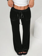 Velvet Flare Pants with Drawstring 2b268eb9-018c-402e-8be4-f4194cf066dd-Max