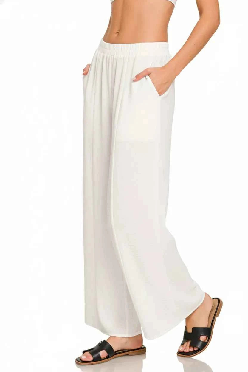 Zenana Woven Airflow Elastic Waistband Pants 2b3a4702-244e-4939-9744-03e4467d7296-Max-Origin