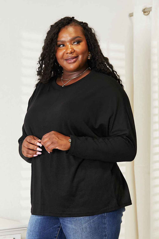 Double Take Seam Detail Round Neck Long Sleeve Top 2b41772711954ebaac5ee132c681578c-Max