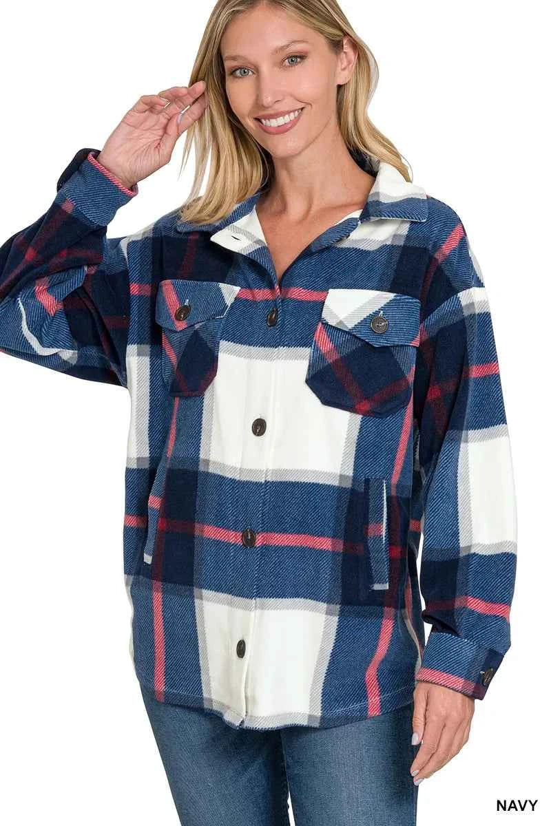 Zenana Oversized Plaid Fleece Shacket NAVY 2b4c8916-ff9e-41e9-aab3-126f4e52c98d-Max-Origin